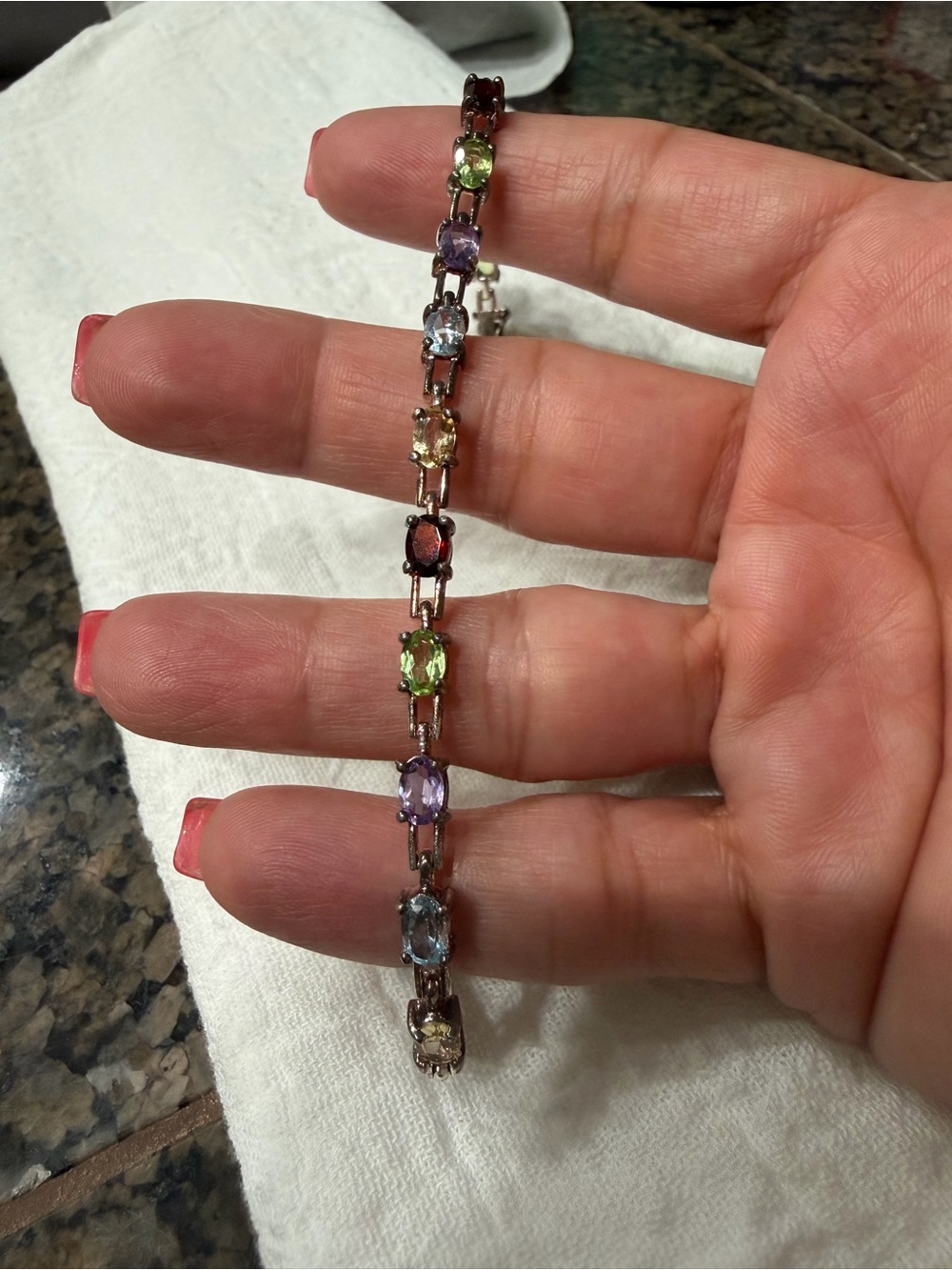 Sterling Silver Multicolor Gemstone Link Bracelet -